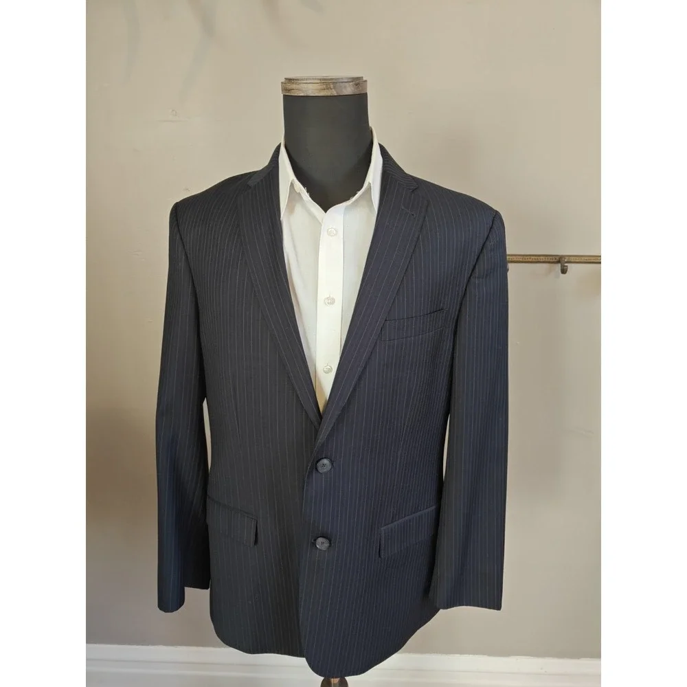 Jos A Bank Joseph Mens Stripe Slim Fit Sports Coat 41R Blue 2 Button Wool Jacket